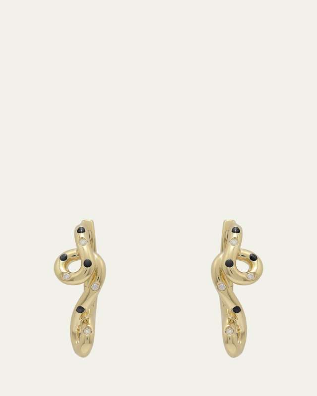 9K Gold Diamond and Black Enamel Polka Dot Earrings